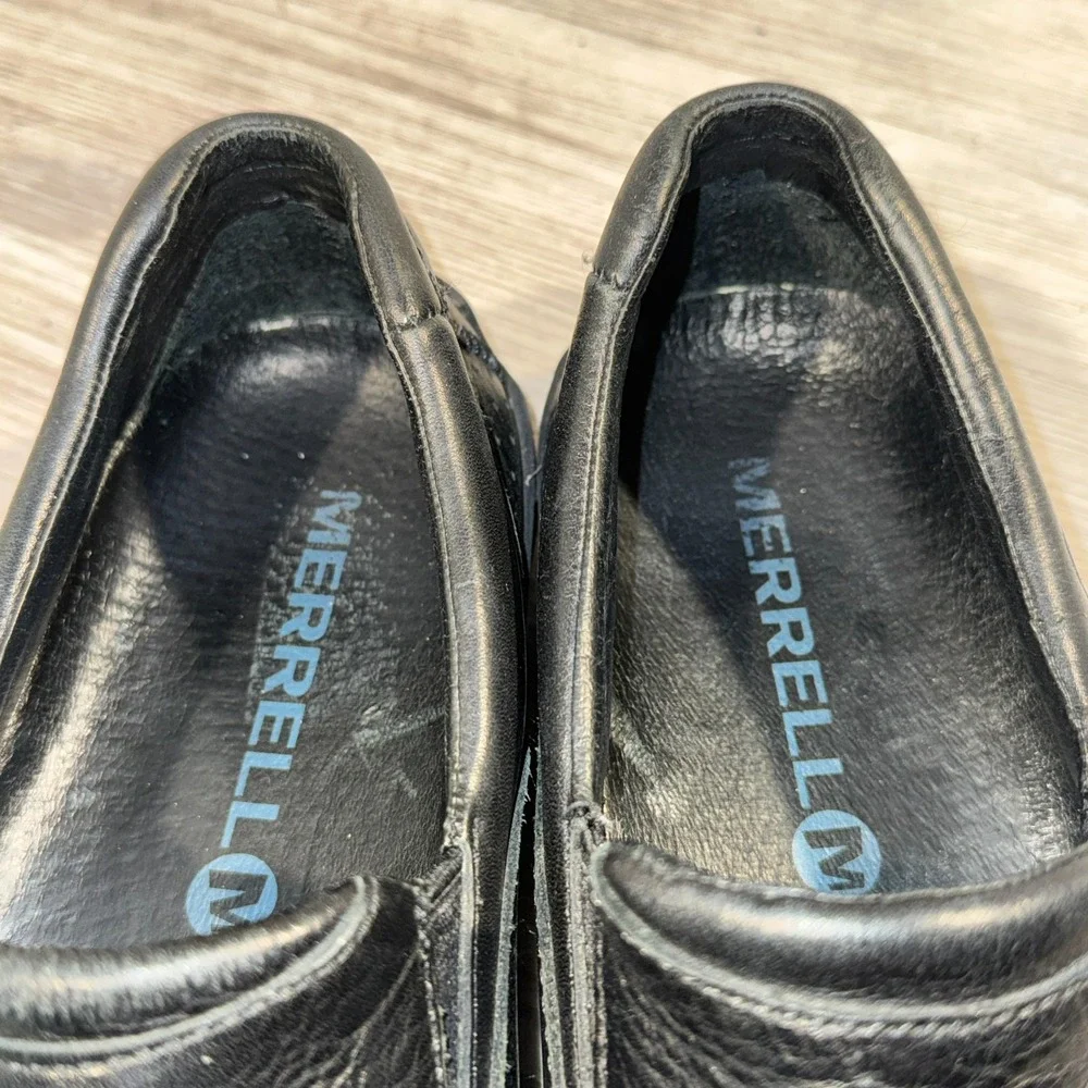 Merrell Mens SIZE 9.5 Rally Moc J38509 Black Leather‎ Driving Loafers